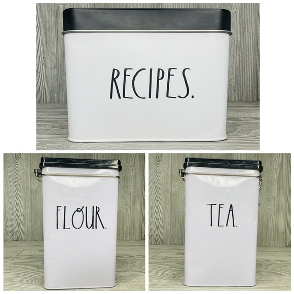 Rae Dunn Tin Recipe Box w/ 24 Cards sealable flour & tea decorative containers - Picture 1 of 16